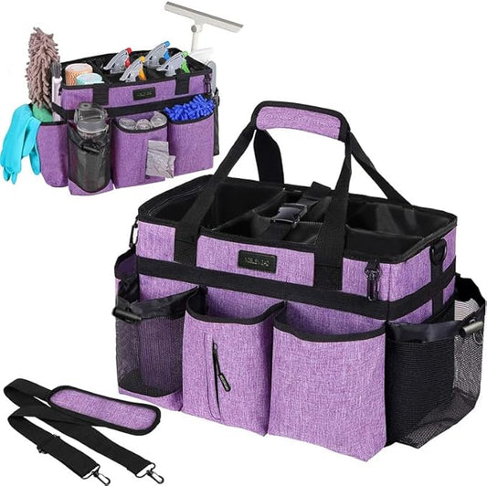 Wearable Cleaning Caddy Bag,Cleaning Supply Tote for Cleaning Supplies, Cleaning Organizer with Adjustable Shoulder and Waist Straps for Cleaners & Housekeepers (Enlarged Purple, Plus)