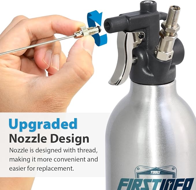 FIRSTINFO A1639 (3rd Gen) Patented Max. Pressure 140psi / 1000ml Thickened Aluminum Canister Refillable Aerosol Spray Can | Pneumatic Compressed Air Sprayer | Wide Mist & JET Spray