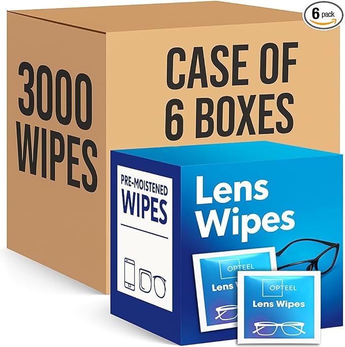 Lens Wipes for Eyeglasses - Case of 3000 (6X 500/Boxes) Pre-moistened Lens Cleaning Wipes - Scratch-Free Streak-Free Cleaner for Camera Lenses, Sunglass, Phone, Tablet and Computer Screens