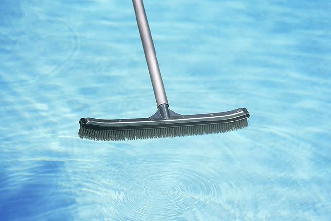 Poolmaster 18-Inch Stainless Steel Pool Algae Brush, Heavy-Duty Aluminum Back, for Gunite Concrete Pools and Spas, Wide Head for Fast Wall and Floor Cleaning