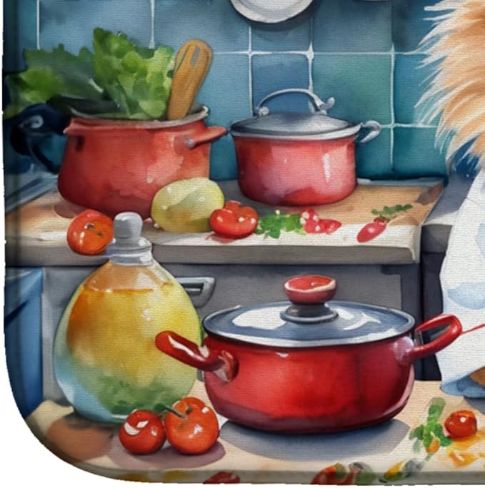 Caroline's Treasures DAC6301DDM Pomeranian The Chef Dish Drying Mat Absorbent Dish Drying Mat Pad for Kitchen Counter Dish Drainer Mat for Countertop, 14 x 21", Multicolor
