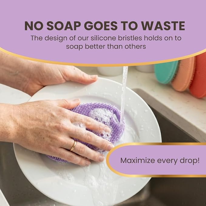 Silicone Sponge Dish Scrubber - Food Grade Silicone Dish Scrubber and Housecleaning - BPA Free Silicone Kitchen Scrubber [5 Pack Ovals Spring]
