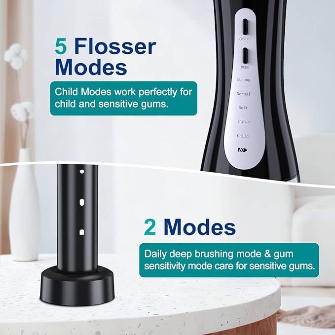 MOCEL Water Dental Flosser and Electric Toothbrush Combo - Portable Oral Clean Kit for Teeth Cleaning, Braces & Gums Care