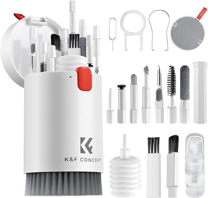 K&F CONCEPT 20-in-1 Keyboard Cleaning Kit Laptop Cleaner, Multifunctional Electronic Device Cleaning Tool, for iPhone AirPods MacBook iPad, Camera PC Monitor Earbud TV Tablet Screens