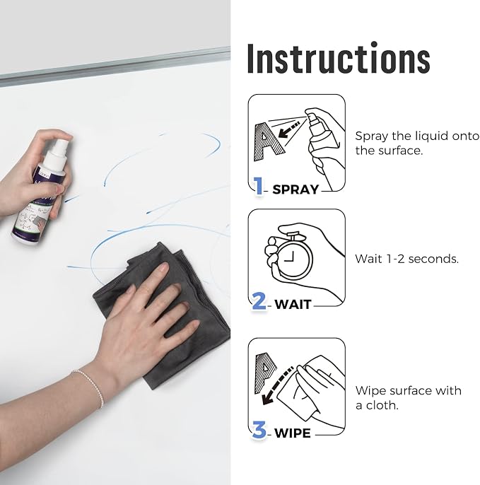 loukin | Non-toxic Whiteboard Cleaner Kit (8.5 fl oz) 2 Pack & Magnetic and Adhesive Marker Holder (White)