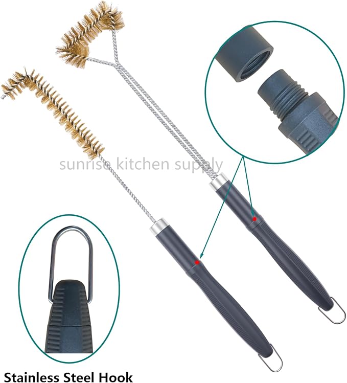 SUNRISE Fryer Brush with Long Handle (Brass with Plastic Handle, L and Single Brush)