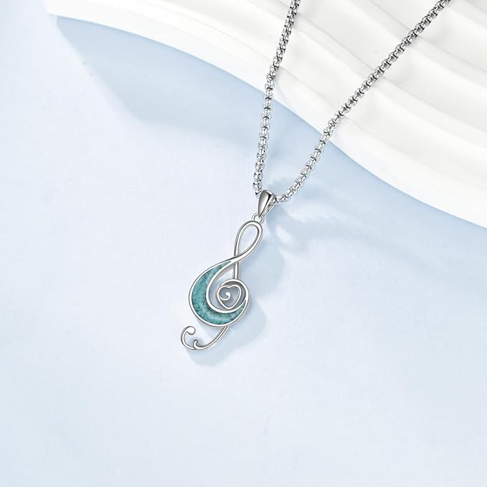 Music Necklace Sterling Silver Turquoise Music Pendant Necklace Music Lovers Jewelry Gifts for Women Girls