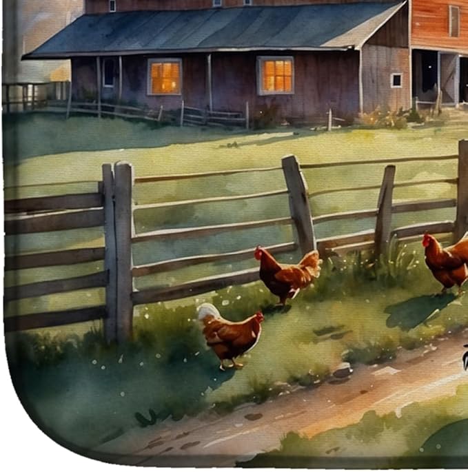 Caroline's Treasures Chicken Farmyard Sunrise Dish Drying Mat Absorbent Dish Drying Mat Pad for Kitchen Counter Dish Drainer Mat for Countertop, 14 x 21", Multicolor