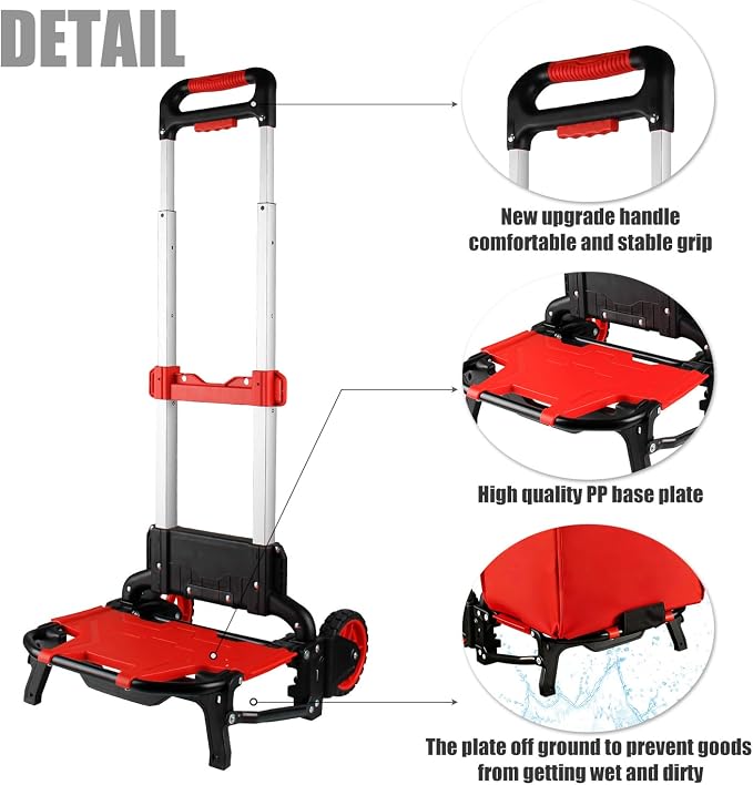 APOXCON Folding Shopping Cart with Removable Waterproof Bag and Bungee Cord, Heavy Duty Push Cart with Mute Wheels, Portable Hand Truck for Shopping, Groceries, Travel and Office Use