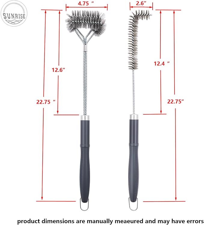 SUNRISE Fryer Brush with Long Handle (Stainless Steel with Plastic Handle, L and Double Brush)