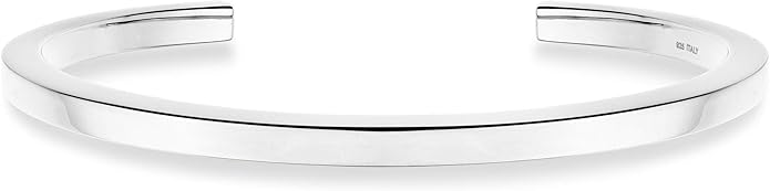 Miabella Italian 925 Sterling Silver or 18K Gold Plated 925 Sterling Silver 4mm Squared Cuff Polished Bangle Bracelet for Women Men, Made in Italy