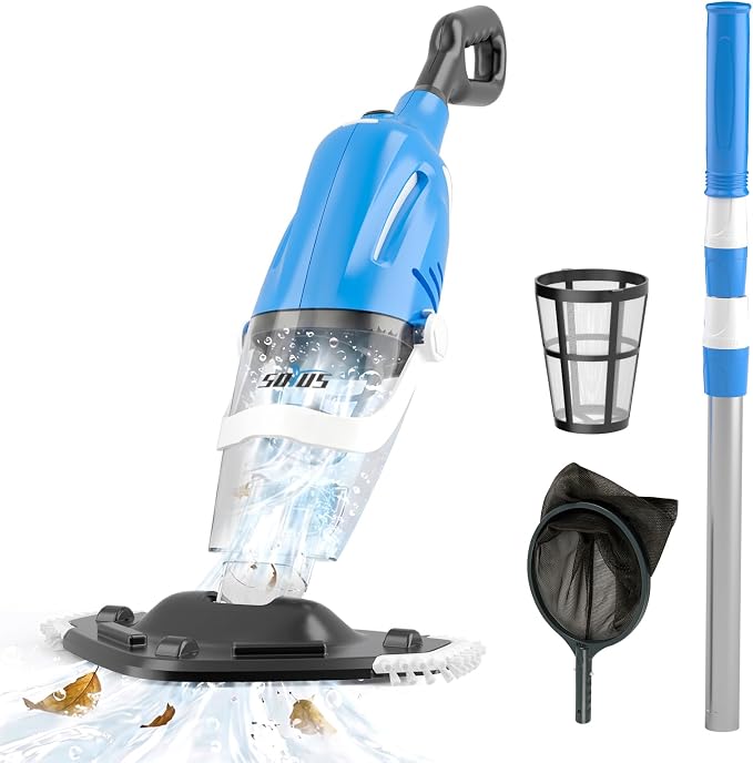 Cordless Pool Vacuum for Above Ground Pool, Handheld Rechargeable Pool Cleaner with Extension Pole, Suction up to 18.5 Gallons per Minute, 80 Mins Runtime, Ideal for Leaves & Debris for Inground Pools