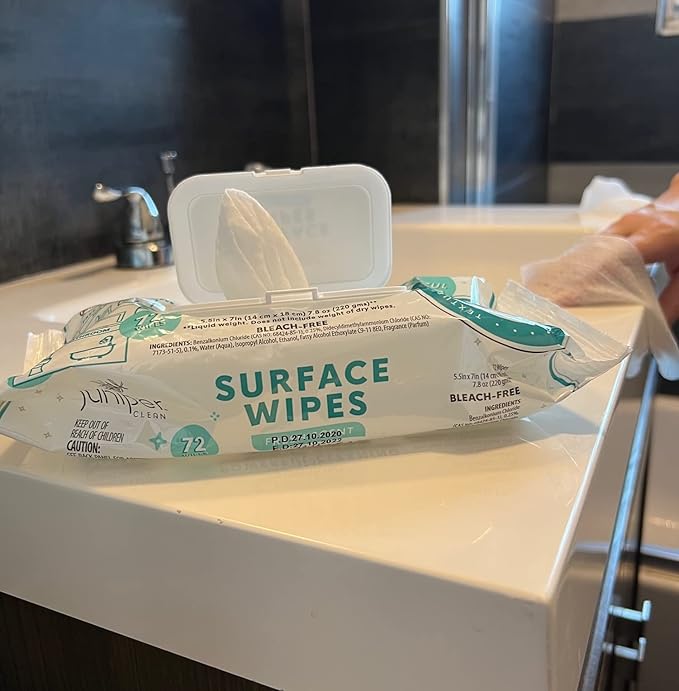 Juniper CLEAN 1 Pack Surface Cleaning Wipes Bleach Free, All-Purpose Cleaner for Bathroom, Kitchen, Office, 72 Count Soft Flow, Fresh Scent, Lint Free & Durable