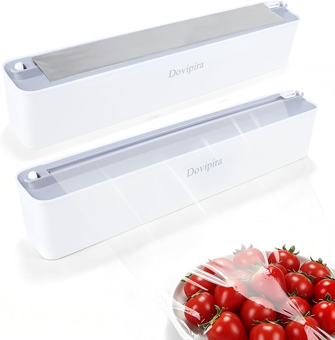 2 Pack Magnetic Plastic Wrap and Foil Dispenser with Cutter | Magnetic & Adhesive Mounting, Fits for Max 12.8In x 328Ft of Plastic Wrap, 12.8In x 164Ft of Foil & Parchment Paper