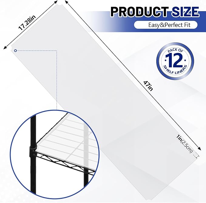 Sliner 12 Pcs 18 x 48 Inch Wire Shelf Liner Clear Plastic Waterproof Liners for Organizing Metal Rack Shelves, Kitchen Cabinets, Cupboard, Pantry