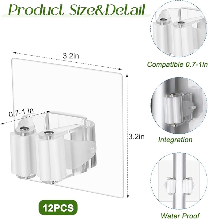 Teenyyou 36 Pcs White Wall Hook Set,Include 24pcs Hanging Hook,12pcs Broom and Mop Holder Wall Mounted for Bathroom,Kitchen,Office,Outdoor and Indoor Tool Organizer