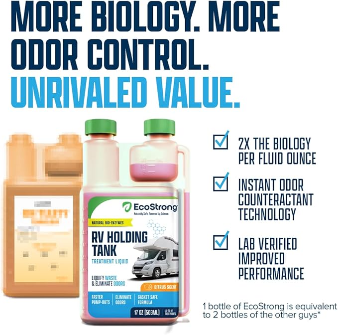Eco Strong RV Toilet Treatment | RV Black Tank Treatment | RV Holding Tank Digestor, Odor Eliminator, and Cleaner | Perfect for Campers, RVs, Boats, 17 Treatments, Citrus
