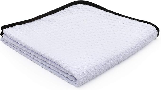 The Rag Company Dry Me A River, Professional Korean 70/30 Blend Microfiber Waffle-Weave Drying & Detailing Towels, Soft Suede Edges, 390 GSM, 20x40 Inches, White, 2-Pack