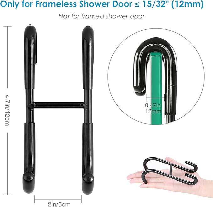 Simtive 10-Inch Shower Squeegee (Includes 1 Shower Door Hook and 1 Adhesive Hook), Shower Door Hooks (2-Pack), Both Black, 2 Item Bundle