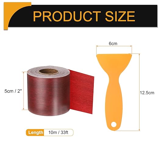 HARFINGTON Wood Grain Repair Tape 2 Inch x 33ft Self Adhesive Repair Patch Tape Simulated Wooden Floor Tapes with Plastic Scraper for Tables Doors Windows Furniture, Walnut