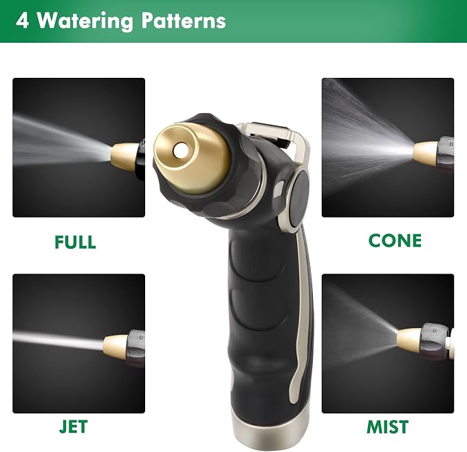 RESTMO High Pressure Hose Nozzle Sprayer, Heavy Duty Brass Head, Metal Water Hose Nozzle for Car Washing, Garden Cleaning, Lawn and Plant Watering, Adjustable Thumb Flow Control