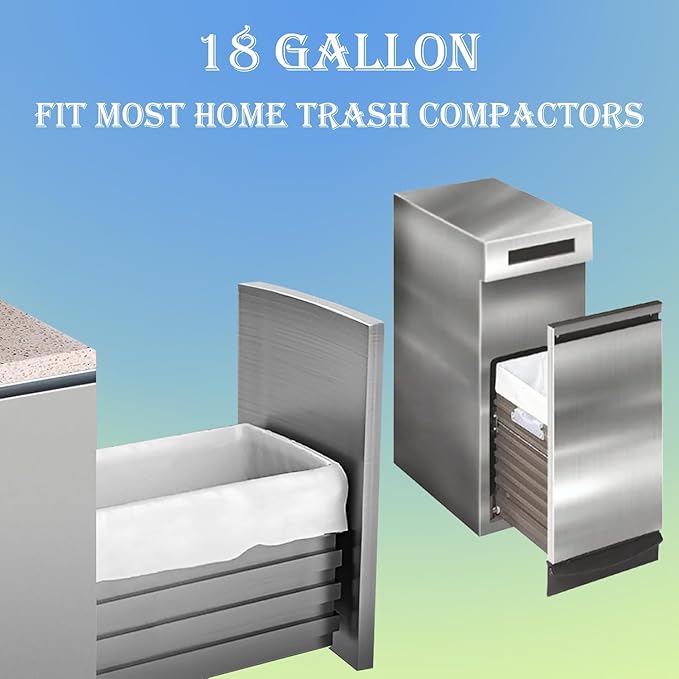 18 Gallon 200 Count Compactor Kitchen Trash Bags Heavy Duty 1.2 Mil THICK Reinforced Drawstring Perfect Fit for 18 Gallon Compatible with Kitchenaid, Whirpool, GE 15 Inch Compactors GRAND SAVE!