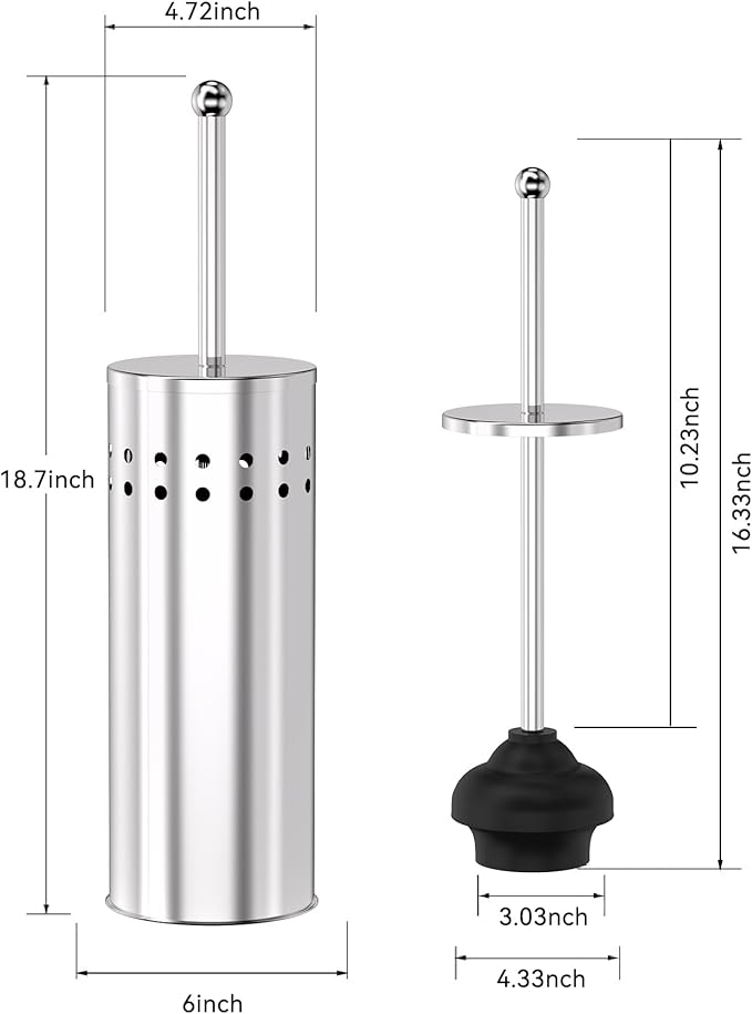 DOWRY Anti-Hand Off Toilet Plunger with Holder for Bathroom,Powerful Efficient Force Suction Cup,Heavy Duty, Deep Cleaning Chrome