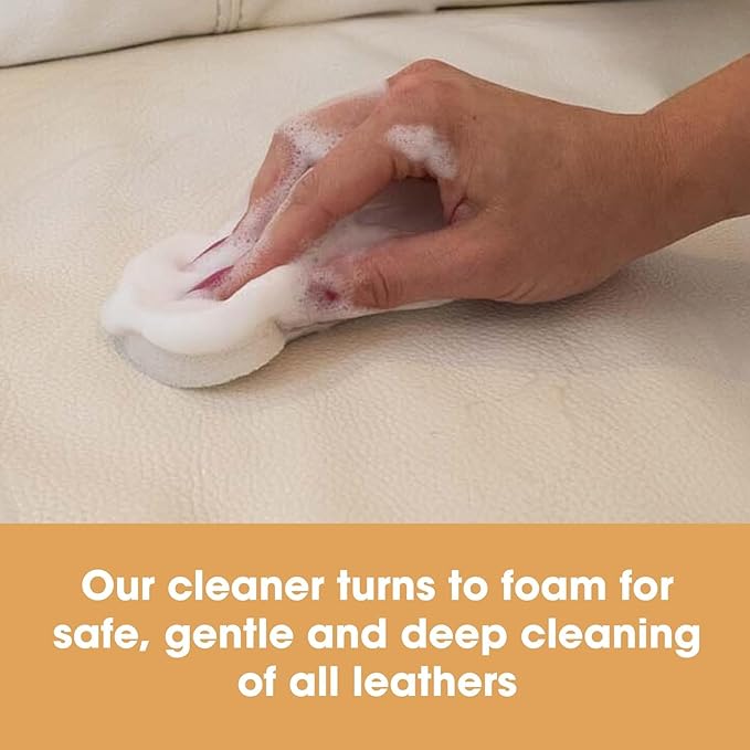 Furniture Clinic Large Leather Care Kit + 2 Pack Applicator Sponges | Leather Cleaner + Conditioning Protection Cream for Furniture | Two 17oz Bottles + 3 Sponges & 1 Cloth