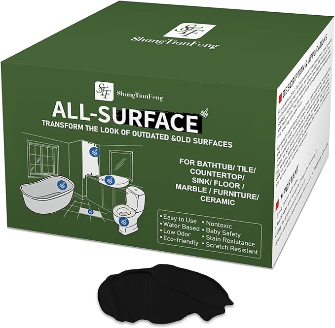 Black Ceramic Tile Bathroom Wall Bathtub Paint Sink Paint Refinishing Kit (50-60sq.ft), Easy of Use Tub Resurfacing Bathroom Sink Kitchen Countertop, Low Odor No Toxic Tub And Tile Refinishing Kit