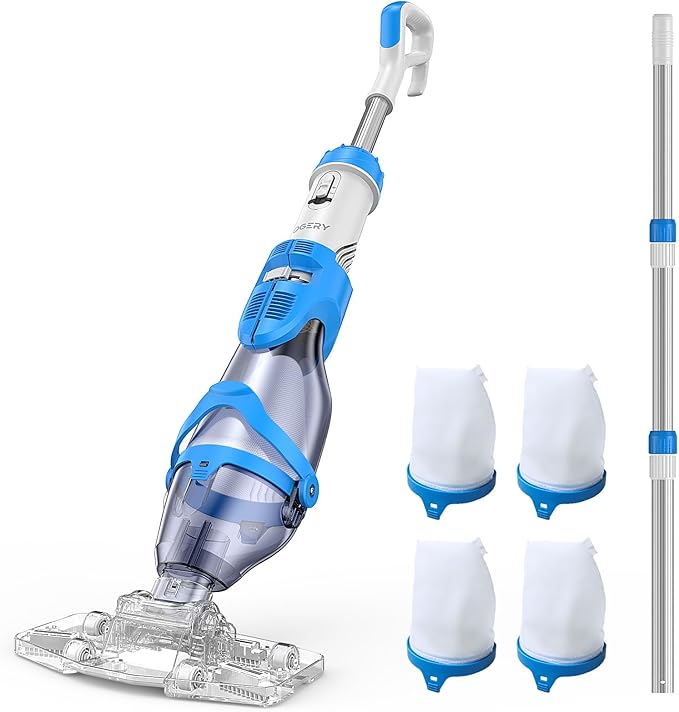 OGERY Pool Vacuum for Above Ground Pool, Up to 18.5GPM Flow & 50KPA Powerful Suction, 60Mins Runtime, Telescopic Pole Cordless Pool Vacuum for Inground Pools, Handheld Pool Vacuum for Spas/Hot Tubs