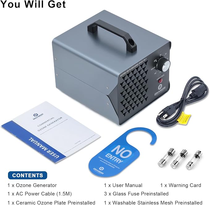 ONAMOR Ozone Generator 83,000mg - Ozone Machine for Home, Smoke, Car, and Pet Room. (Suitable for Area of 6,000 Square Feet) - Gray