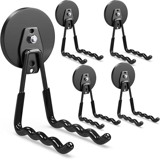 3-H Extra Strong Magnetic Hooks,Heavy Duty Large Anti-Slip Magnet Hooks Wave Shape,No-Drill Tool Holder for Garage,Power Drill,Garden Tools,Hose Storage,4 Pack Black