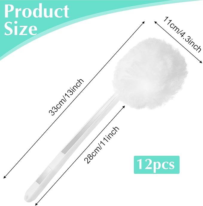 12 Pack Toilet Bowl Brush Soft Swab, 11 Inch Toilet Bowl Mops Cotton, White Reusable Long Plastic Handled Cleaners Scrubber Mop with Silk Cotton for Toilets, Sink, Bathtub, Without Cone Cup
