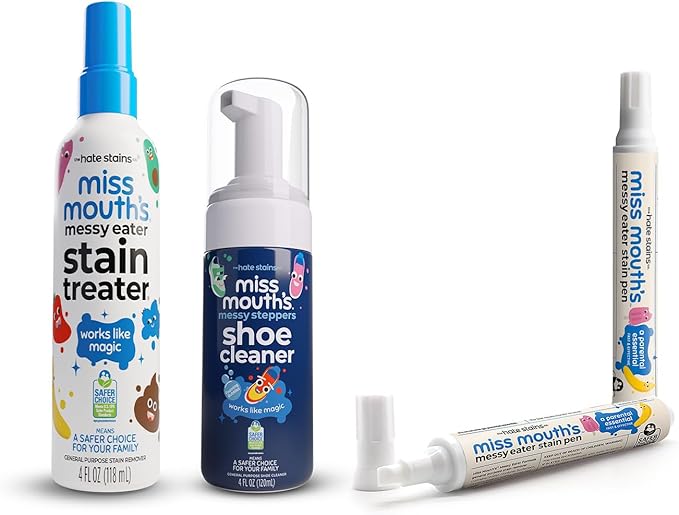 Miss Mouth's Messy Eater Stain Treater, Messy Steppers Shoe Cleaner & Portable Pens Bundle - Sneaker Cleaning Kit & Spot Remover Spray for Clothes