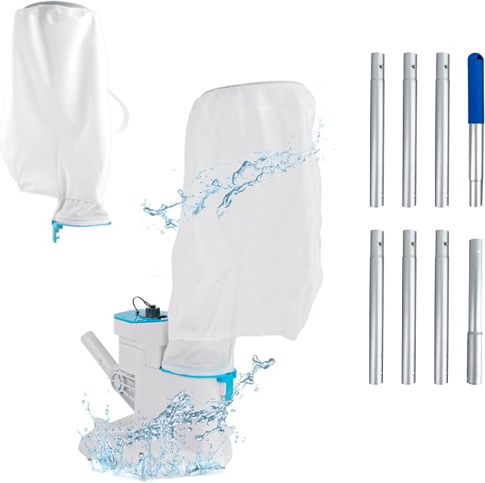 2026 Upgraded Cordless Pool Leaf Vacuum Cleaner with Dual Filter Bags for Above Ground & Inground Pools – Heavy Duty Swimming Pool Vacuum with Pole, 48GPM Strong Suction for Easy Leaf & Debris Removal