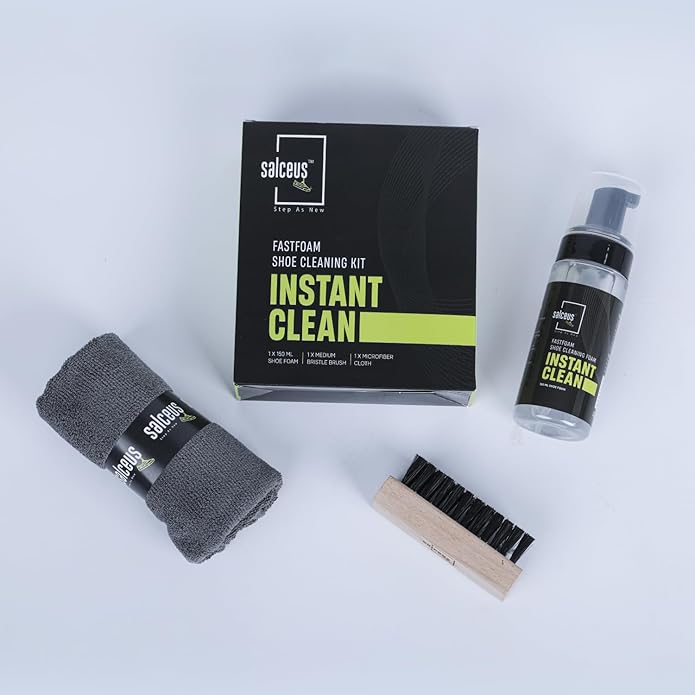 Quick Fastfoam Sneaker Shoe Cleaning Kit 150ml Shoe Cleaner Foam, Medium Bristle Shoe Brush & Microfiber Cloth | White - Sports Shoes Cleaning Kit | All-Purpose Cleaner | Shoe Stain Removal