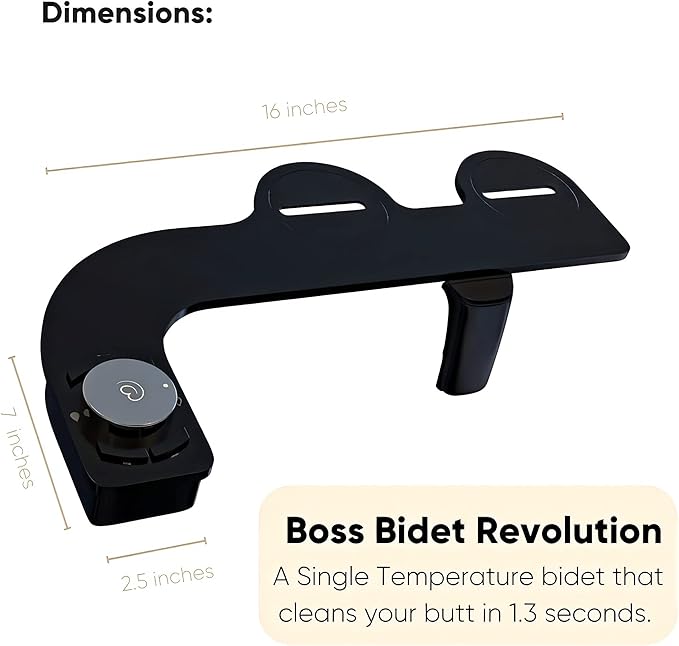 Revolution Cool Water. Bidet attachment for toilet. Luxury design, bathroom bidet sprayer for toilet, auto shut off, non electric, dual nozzle, feminine wash, self cleaning. Black Tokyo.