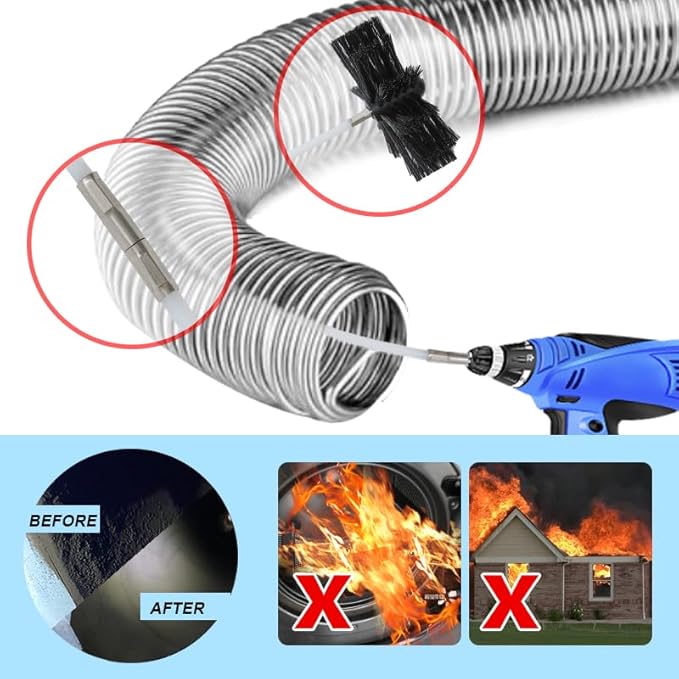 Particle Furnace Cleaning Brush, 4"/6" Brush,Chimney Brush,Dryer Vent Cleaner Kit,Flexible Rods (15PcsRods+1Pcs 4"+1Pcs 6" Brush)