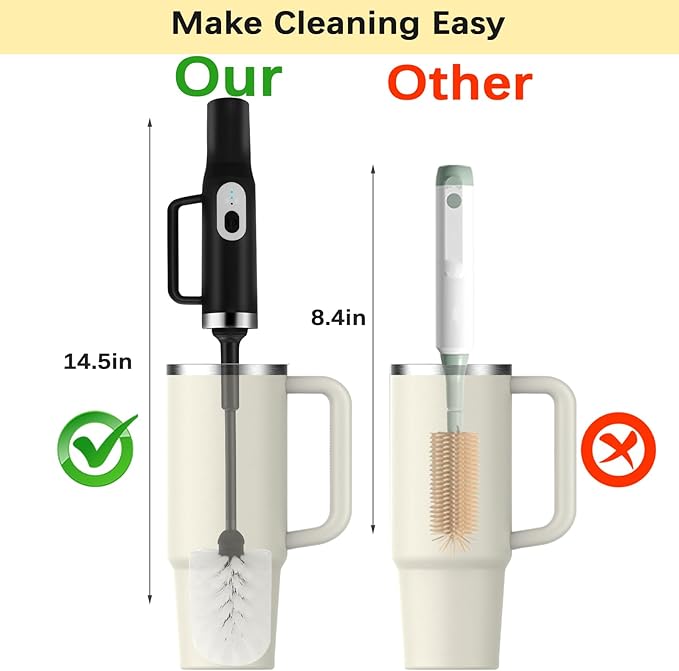 5-in-1 Long Handle Electric Water Bottle Brush, Straw Cleaner Brushes with Removable Brush Head, Water Bottle Brush, Bottle Brush,for Stanley Cups, Baby Bottles, Pacifiers