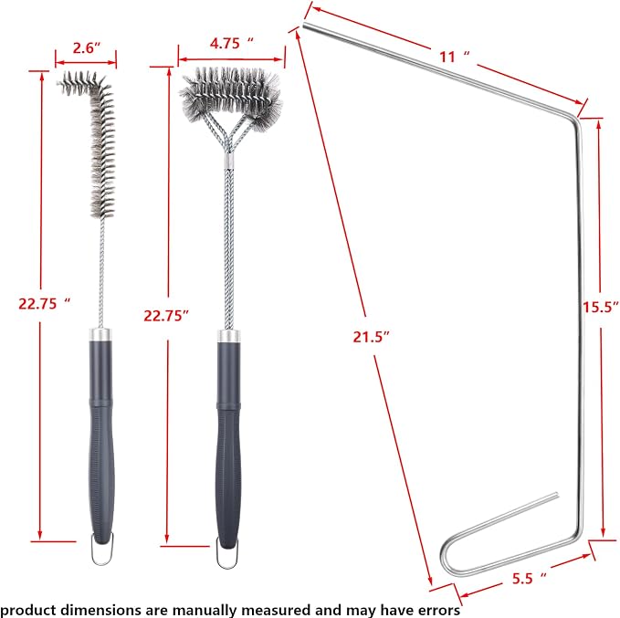 SUNRISE Fryer Brush with Long Handle (Stainless Steel with Plastic Handle, L, Double Brush, and Rubber Handle Cleaning Rod)