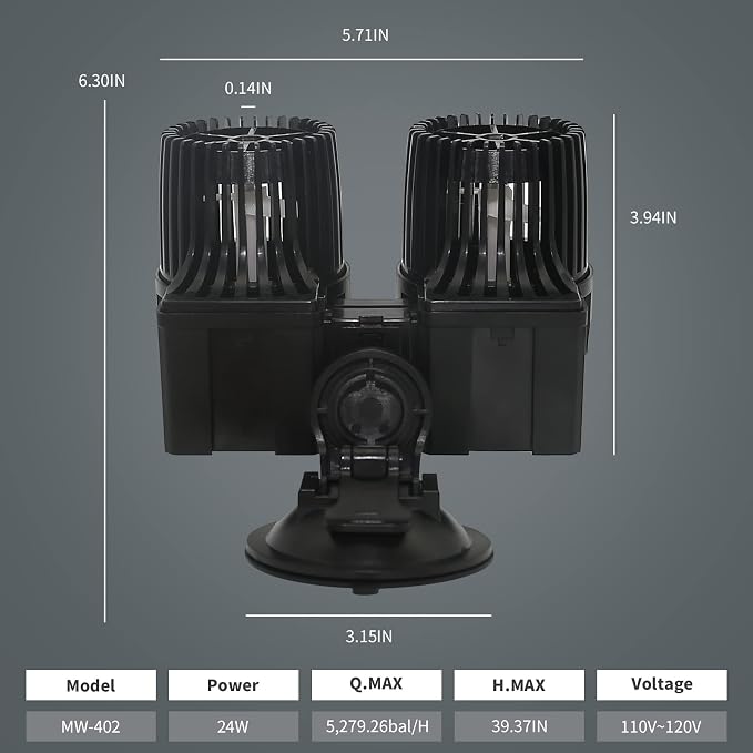UPETTOOLS 6340 GPH Aquarium Circulation Pump, 360° Wave Maker | Adjustable 24W Powerhead for 120-200 Gal Fish Tanks. Ensures Optimal Water Flow & Fish Health