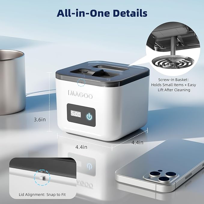 Ultrasonic Retainer Cleaner Machine, Denture Cleaner for Aligners Night Guards Braces Mouth Guards Toothbrush Heads，All-in-One Dental & Jewelry Cleaner, 45kHz 200ML, Dual Modes