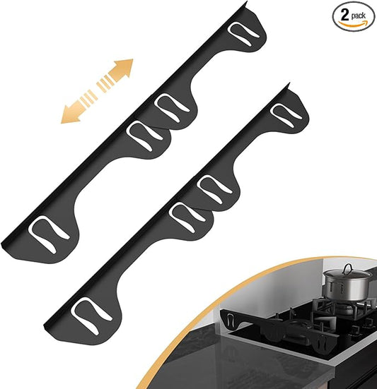316 Stainless Steel Stove Gap Covers,2 Pack Stove Gap Filler,Range Trim Kit,Heat-Resistant Stove Gap Guard,Easy Retractable Length 13.8" to 27.5",Width 0.78",Black