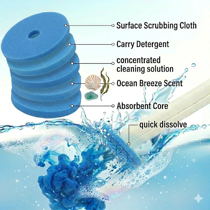CiLoN 24 Pads Auto Lid Opener Disposable Toilet Bowl Brush & Holder Refills | Wall-Mounted Disposable Toilet Cleaning Set For Touch Free Space-Saving Hygienic Modern Bathrooms (Ocean Breeze + 30 Sponge)