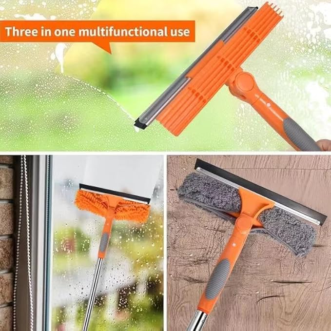 Window Squeegee Cleaner Kit - 2-in-1 Rotatable Window Cleaning Tool with Extension Pole, Professional Streak-Free Squeegee with Bendable Head for Indoor/Outdoor Windows & Car Glass (Orange, 38.45FT)