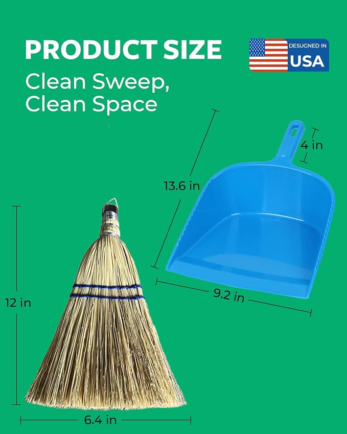 6Pack 12 Inch Handheld Broom Set, Heavy Duty Mini Corn Broom with Metal Hanging Hook, Natural Straw Whisk Broom for Quick Sweeping of Debris, Dust, Dirt in Car, Porch, Outdoor, Camping, Driveway