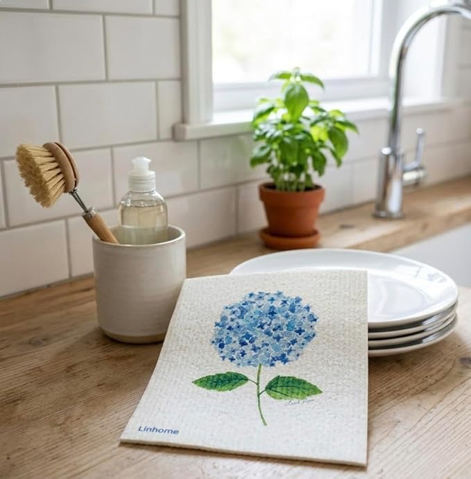 Garden Collection Hydrangea Swedish Dishcloth, Reusable Paper Towel, Super Absorbent Cellulose Sponge, Kitchen Cleaning Cloth, Washable & Compostable (Hydrangea Harmony - 1 Pack)