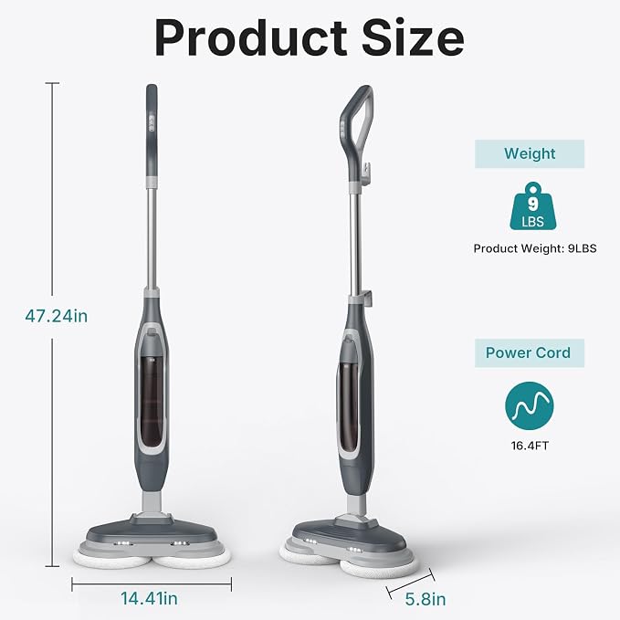 OLIXIS Steam Mop, All-in-One Scrubbing Steam Mops for Floor Cleaning with Rotating Pads, Floor Steamer with 2 LED Lights, 4 Cleaning Modes, Swivel Steering, 16.4 FT Cord, Safe for Hardwood and Tile