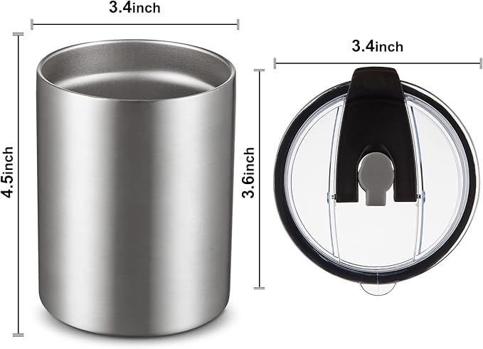 MEWAY 12oz/8Pack Coffee Mug With Lid, Insulated Stainless Steel Reusable Coffee Cup, Double Wall Durable Coffee Mug, Powder Coate，For Coffee, Beer, Home, Office(Silver,8 Pack)