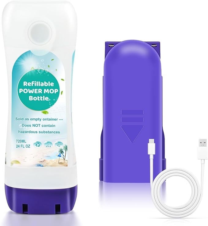 Bisenkud Refillable Bottle & Rechargeable BatteryKit for Swiffer® Power Mop, Eco-Friendly Refillable Solution Bottle and Battery Pack for Tile and Hardwood Floors